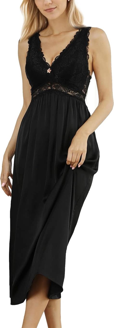 Mist Azur Long Nightgowns Sexy Lingerie Long Sleepwear V Neck Lace Nightie Sleeveless Sleep