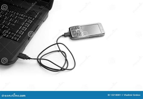 PDA and laptop stock image. Image of cable, device, connection - 13218081