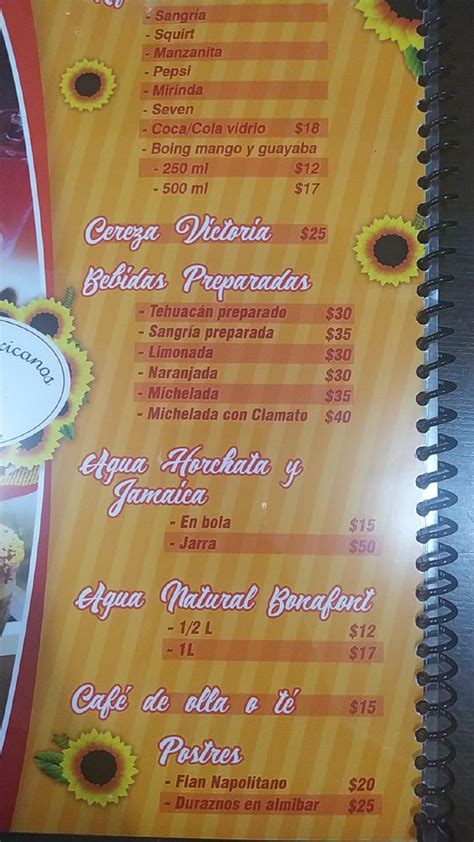 Carta Del Restaurante Antojitos Mexicanos Los Girasoles San Salvador