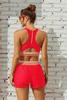 Red Colorblock Zipper Back Sporty Bikini Top With Boy Short Set
