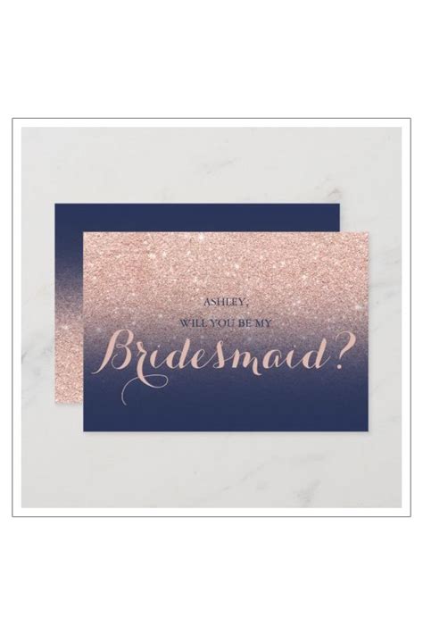 Chic Rose Gold Glitter Navy Blue Be My Bridesmaid Invitation Zazzle