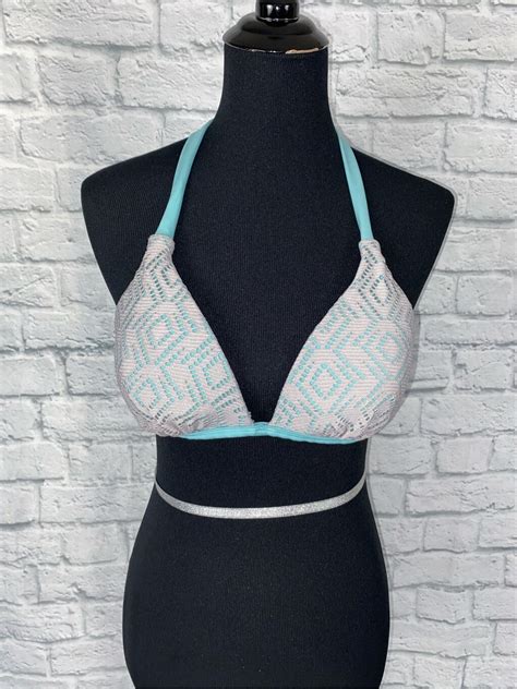 Hula Honey Cut Out Halter Tie Bikini Top Light Blue G Gem