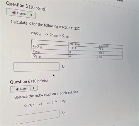 Solved Calculate K For The Following Reaction At 25C Chegg