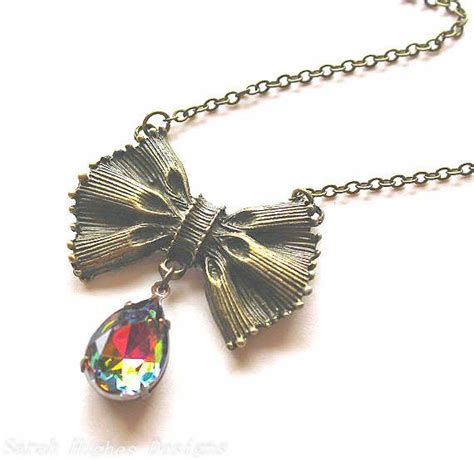 Vintage Aurora Borealis Stone Drop Bow Pendant Necklace Last One Etsy