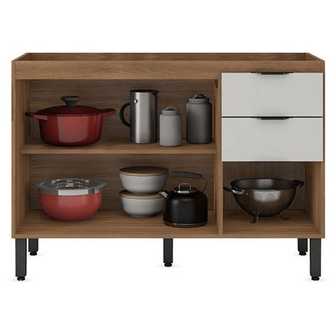 Balcão para Pia 120cm Armário Aéreo 3 Portas Firenze Amêndola Touch Nude Prime TX Demóbile