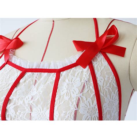 Flirty Sheer Lace Bikini Halter Bra Top And Mini Skirt Nurse Cosplay Lingerie Costume N
