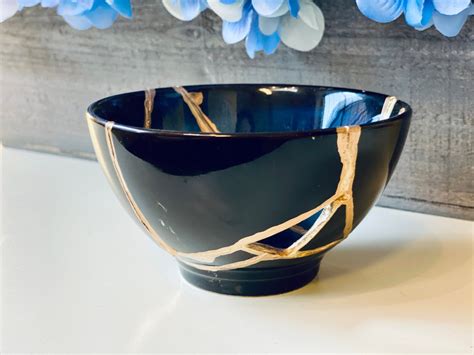 Kintsugi Bowl, Kintsugi Blue Bowl, Kintsugi Pottery, Minimalist, Home Decor, Kintsugi Kit, Home ...