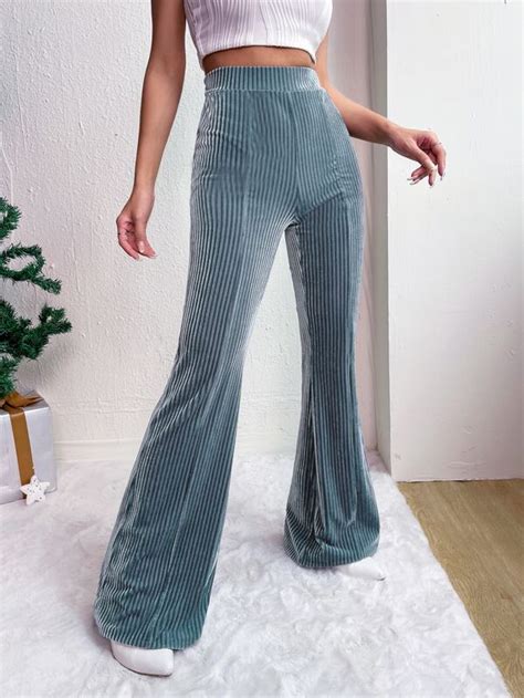 SHEIN EZwear High Waist Velvet Flare Leg Pants SHEIN USA