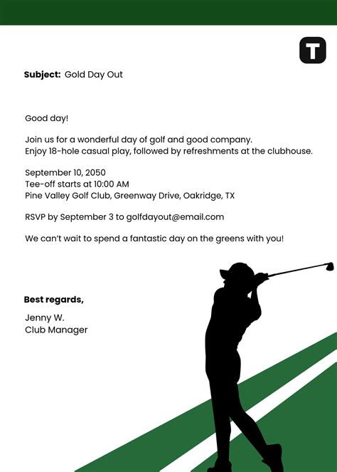 Golf Tournament Invitation Letter Sample