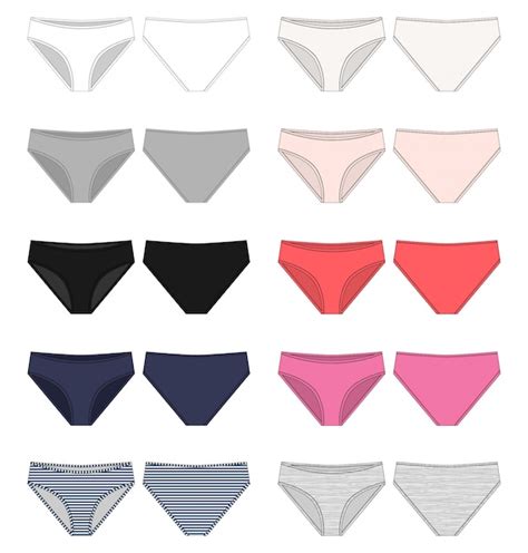 Conjunto de desenho técnico meninas lingerie coleção de cuecas de senhora Vetor Premium