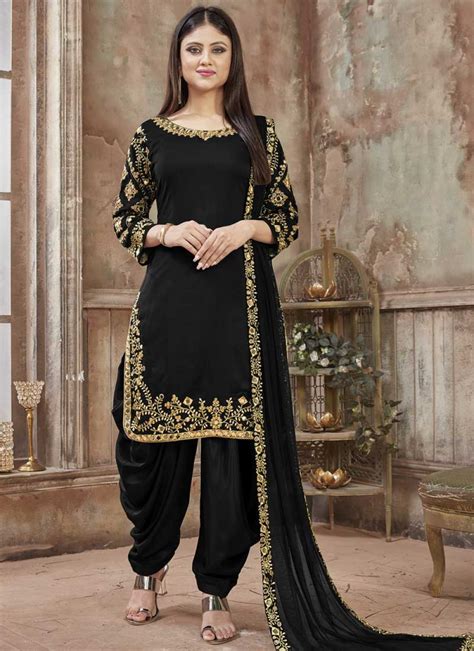 Buy Art Silk Black Resham Designer Patiala Salwar Kameez Online