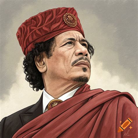 illustration  muammar gaddafi   red hat  robe