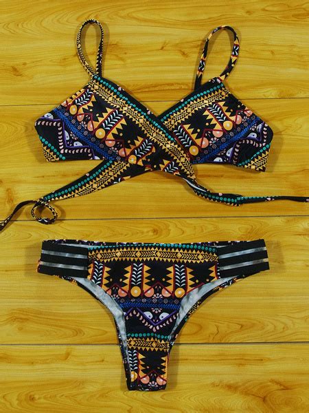 Sexy Bikini Swimsuit African Print Cross Front Two Piece Bathing Suits For Women Power Day Sale