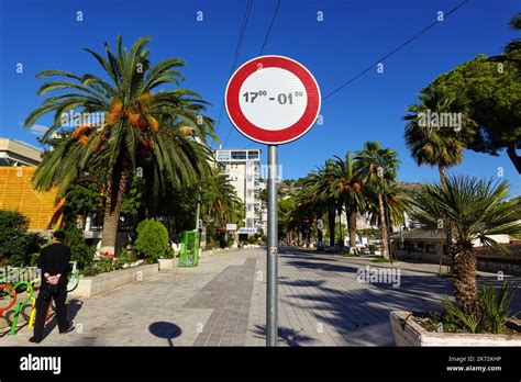 Traffic Sign No Entry Promenade Saranda Republic Of Albania Stock