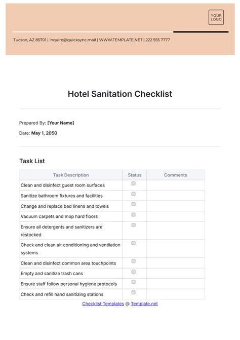 Free Hotel Front Desk Checklist Template to Edit Online