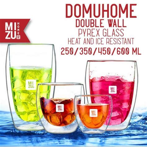 Jual Mizu Domuhome 350Ml Gelas Kaca Anti Panas Tutup Double Wall Glass