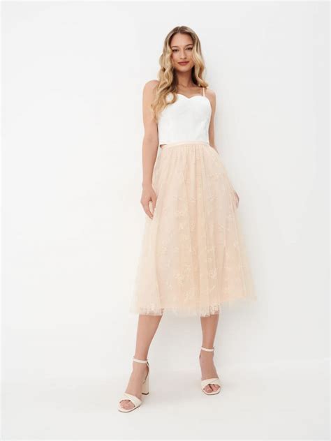 Suknja Od Mesh Materijala Boja Nude Mohito T X