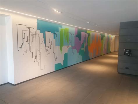 Cityscape Mural Brightens Up Office Passageway Corporate Art Rentals
