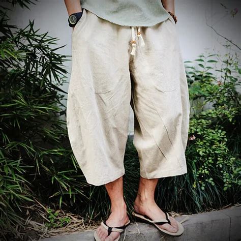 2017 Men Wide Leg Pants Cotton Linen Pants Summer Mid Waist Loose Hip