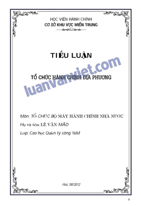 Bộ Tiểu Luận Quản Lý Hành Chính Nhà Nước 20 Đề Tài 8 Mẫu Độc Nhất