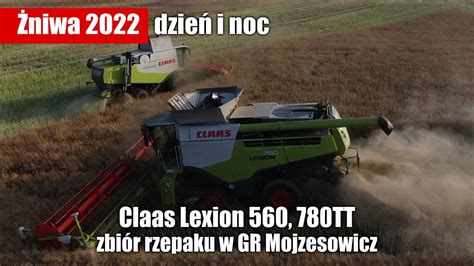 Żniwa 2022 zbiór rzepaku w GR Mojzesowicz dzień i noc w polu Claas