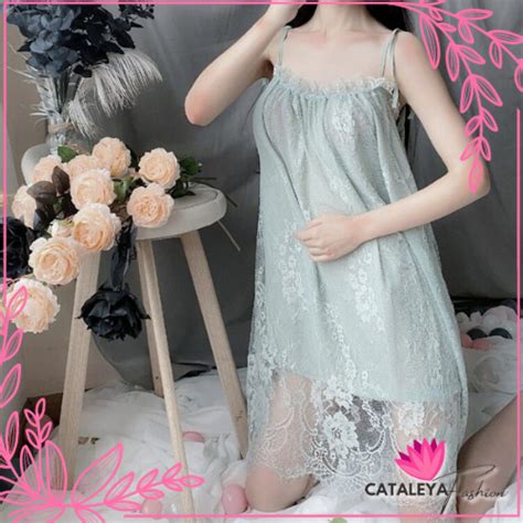 Jual Cataleya Set Lingerie G String Baju Tidur Seksi Model Charming Lace Babydoll