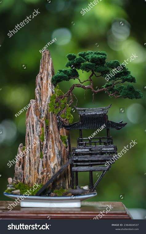 Artificial Bonsai Tree Pavilion Handmade Volcanic Stock Photo