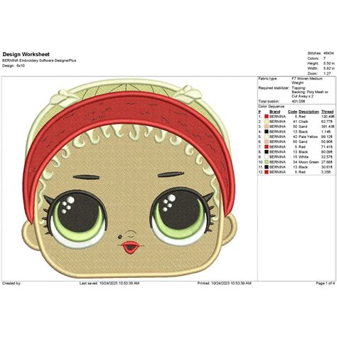 Mc Swag Lol Dolls Face Embroidery Design