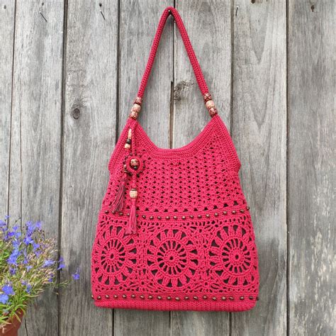 Red Handmade Crochet Bag Summer Cotton Boho Handbag Crochet Etsy