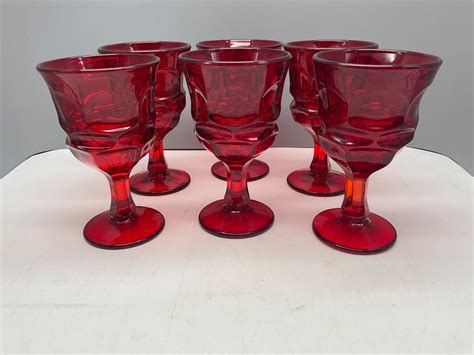 Fostoria Vintage Goblets Ruby Red Set Of Six Etsy