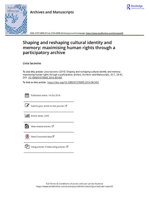 Shaping And Reshaping Cultural Identity And Memory Maximising Human