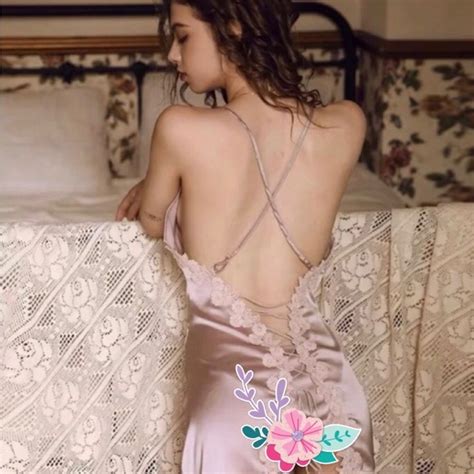 Intimates Sleepwear Floral Lingerie Slip Dress Satin Lace Open Back Purple Lilac Poshmark