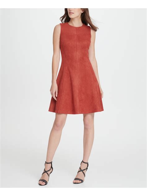 DKNY 129 Womens New Orange Crew Neck Sleeveless Fit Flare Dress 12 B