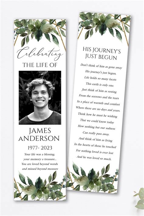 Celebration of life funeral program brochure greenery gold memorial