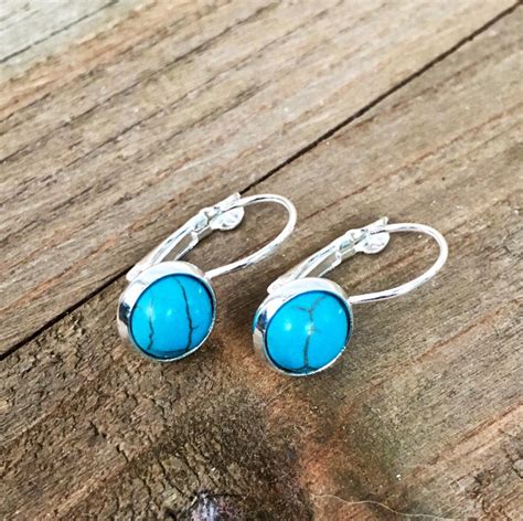 Natural Turquoise Gemstone Earrings Lever Back Earrings Etsy