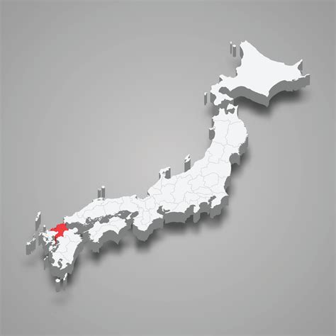 Fukuoka region location within Japan 3d map 22755589 Vector Art at Vecteezy