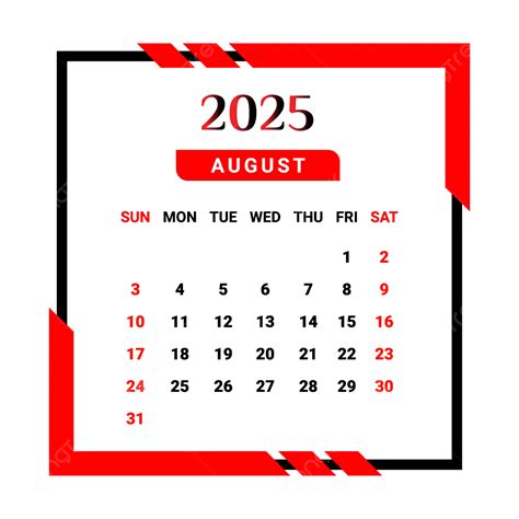 kalender bulan agustus   gaya unik merah  hitam vektor