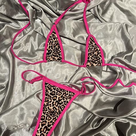 Pink Outline Cheetah Thong Bikini Perfect For The Depop