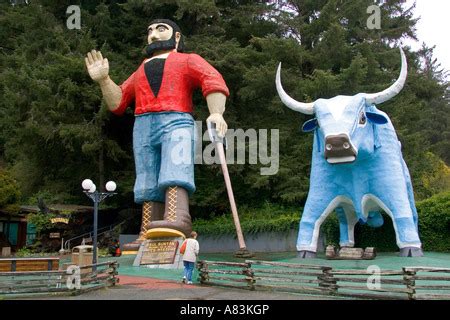 A Giant Statue Of Paul Bunyan And Babe The Blue Ox At Trees Of Mystery A Roadside Tourist