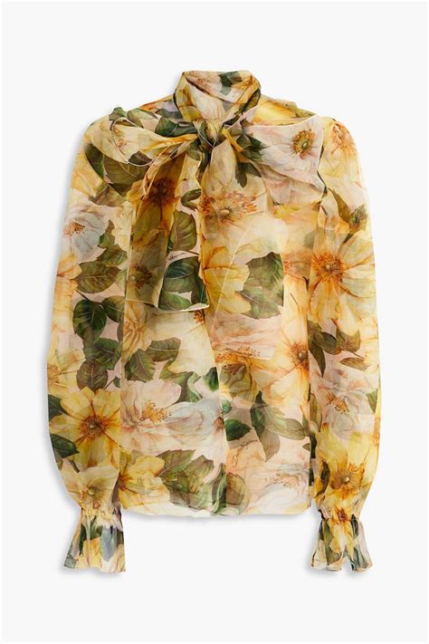 Dolce Gabbana Pussy Bow Floral Print Silk Organza Blouse The Outnet