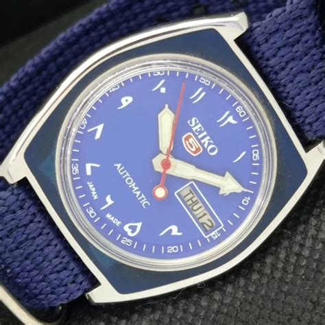 VINTAGE SEIKO 5 AUTOMATIC 7009A JAPAN MENS D D ARABIC BLUE WATCH 594a