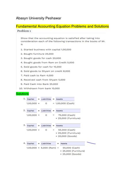 Solution Fundamental Of Accounting Equation Problems And Solutions For