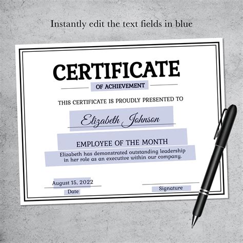 Editable Certificate Template Printable Award for Employee - Etsy