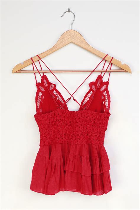 Free People Adella Cami Red Lace Tank Lace Cami Top Lulus