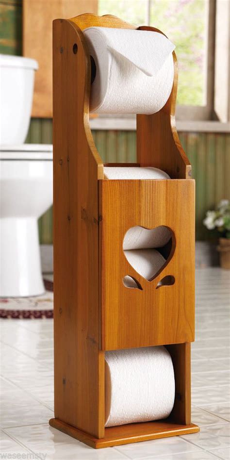 Country Charming Heart Wooden Toilet Paper Roll Holder Tower Bath ...