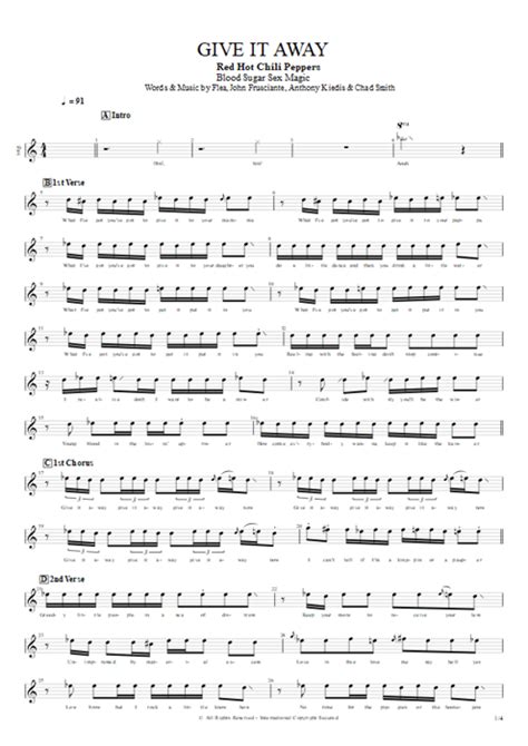 Give It Away Tab By Red Hot Chili Peppers Guitar Pro Guitars Bass Backing Track Mysongbook