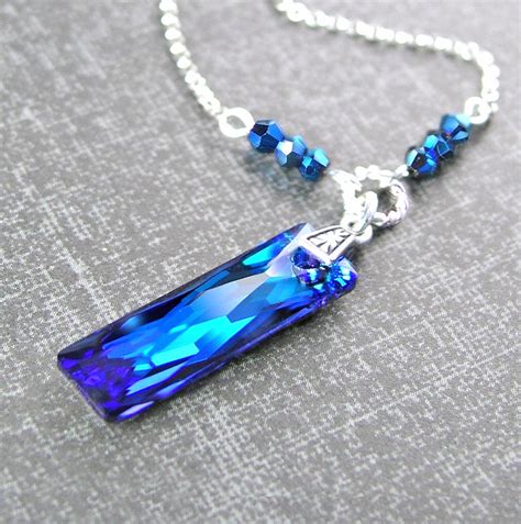 Dark Blue Crystal Necklace Sterling Silver by DorotaJewelry