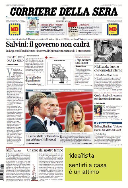 Le prime pagine di mercoledì 22 maggio 2019 Il Post