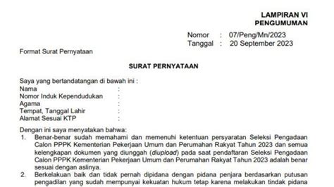 Berita Contoh Surat Pernyataan Pppk Kementerian Pupr 2023 Terbaru Hari