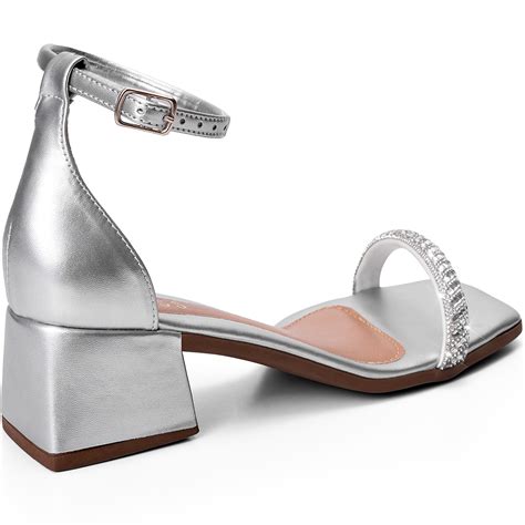 Sandalias Prateadas Salto Baixo - Sandália Feminina Salto Baixo Bloco Strass Brilho Fivela - SG2 Prata ...